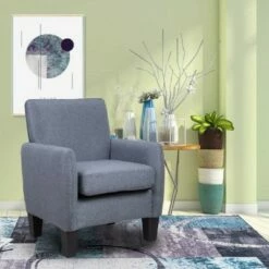 Simple Relax Linen Accent Armchair in Dark Gray