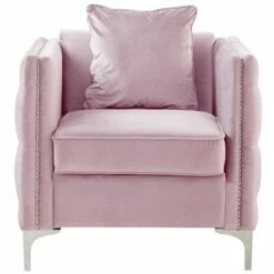 Simple Relax Pink Velvet Chair with 1 Pillow