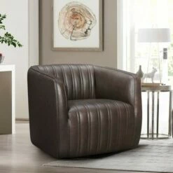 Aries Genuine Leather Swivel Barrel Chair - Armen Living -Living Room Chairs store unnamed file 11525