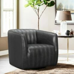 Aries Genuine Leather Swivel Barrel Chair - Armen Living -Living Room Chairs store unnamed file 11526