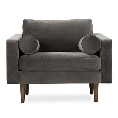 Florence Mid-Century Modern Velvet Lounge Chair - Poly & Bark Concrete Velvet 8 Florence Mid-Century Modern Velvet Lounge Chair - Poly & Bark Concrete Velvet - Image 6