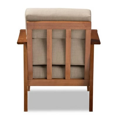 Baxton Studio Larissa Modern Classic Mission Style Cherry Finished Wood and Fabric High Back Cushioned Living Room Dark Beige Cherry 5 Baxton Studio Larissa Modern Classic Mission Style Cherry Finished Wood and Fabric High Back Cushioned Living Room Dark Beige Cherry - Image 3
