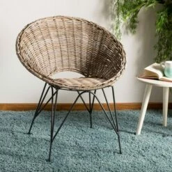 Sierra Rattan Accent Chair Gray Wash/Dark Steel - Safavieh