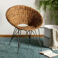 Sierra Rattan Accent Chair - Natural/Dark Steel - Safavieh