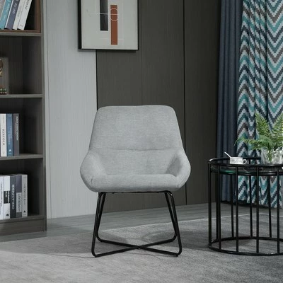 HomCom Modern Mid-Back Linen Accent Chair with X-Shaped Metal Frame and Curved Back 2 HomCom Modern Mid-Back Linen Accent Chair with X-Shaped Metal Frame and Curved Back