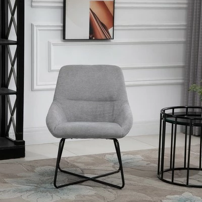 HomCom Modern Mid-Back Linen Accent Chair with X-Shaped Metal Frame and Curved Back 3 HomCom Modern Mid-Back Linen Accent Chair with X-Shaped Metal Frame and Curved Back - Image 2