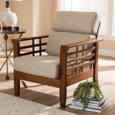 Baxton Studio Larissa Modern Classic Mission Style Cherry Finished Wood and Fabric High Back Cushioned Living Room Dark Beige Cherry 8 Baxton Studio Larissa Modern Classic Mission Style Cherry Finished Wood and Fabric High Back Cushioned Living Room Dark Beige Cherry - Image 6