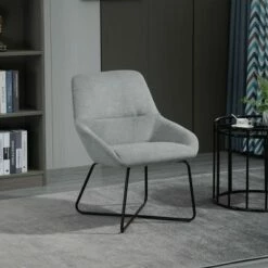 HomCom Modern Mid-Back Linen Accent Chair with X-Shaped Metal Frame and Curved Back 14 HomCom Modern Mid-Back Linen Accent Chair with X-Shaped Metal Frame and Curved Back -Living Room Chairs store unnamed file 11692
