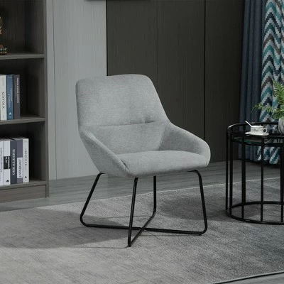 HomCom Modern Mid-Back Linen Accent Chair with X-Shaped Metal Frame and Curved Back 8 HomCom Modern Mid-Back Linen Accent Chair with X-Shaped Metal Frame and Curved Back - Image 7