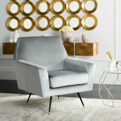 Nynette Mid-Century Armchair - Light Gray Velvet - Safavieh