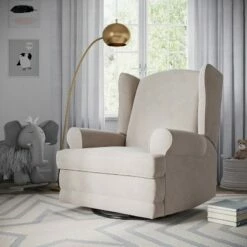Storkcraft Serenity Wingback Upholstered Reclining Glider with USB Charging Port Ivory