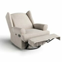 Storkcraft Serenity Wingback Upholstered Reclining Glider with USB Charging Port Ivory -Living Room Chairs store unnamed file 11904