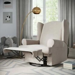 Storkcraft Serenity Wingback Upholstered Reclining Glider with USB Charging Port Ivory -Living Room Chairs store unnamed file 11910