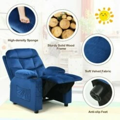 Costway Kids Youth Recliner Chair Velvet Fabric w/Cup Holder & Side Pocket Blue/Pink -Living Room Chairs store unnamed file 11974