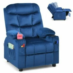 Costway Kids Youth Recliner Chair Velvet Fabric w/Cup Holder & Side Pocket Blue/Pink -Living Room Chairs store unnamed file 11976