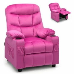Costway Kids Youth Recliner Chair Velvet Fabric w/Cup Holder & Side Pocket Blue/Pink -Living Room Chairs store unnamed file 11977