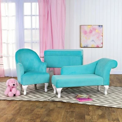Kids' Velvet Settee - HomePop Aqua 2 Kids' Velvet Settee - HomePop Aqua