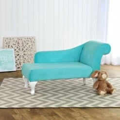 Kids' Velvet Settee - HomePop Aqua 12 Kids' Velvet Settee - HomePop Aqua -Living Room Chairs store unnamed file 11995