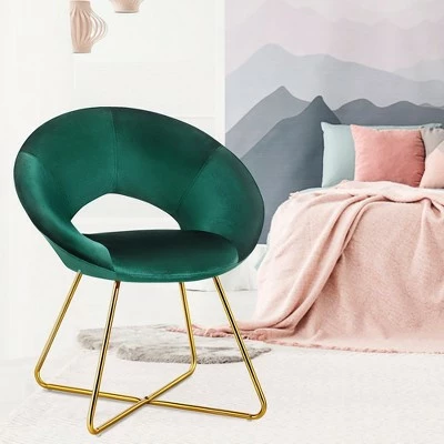 Costway Modern Velvet Accent Chair Upholstered Vanity Chair w/Golden Metal Leg PinkDark GreenGrey 2 Costway Modern Velvet Accent Chair Upholstered Vanity Chair w/Golden Metal Leg PinkDark GreenGrey