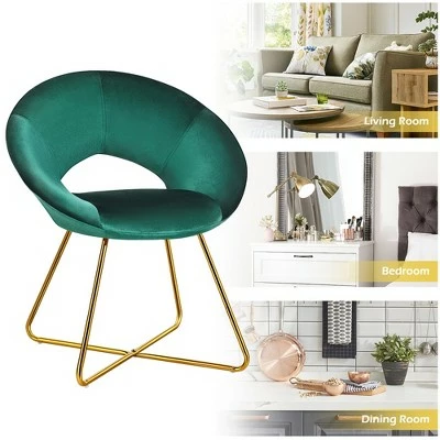 Costway Modern Velvet Accent Chair Upholstered Vanity Chair w/Golden Metal Leg PinkDark GreenGrey 4 Costway Modern Velvet Accent Chair Upholstered Vanity Chair w/Golden Metal Leg PinkDark GreenGrey - Image 3