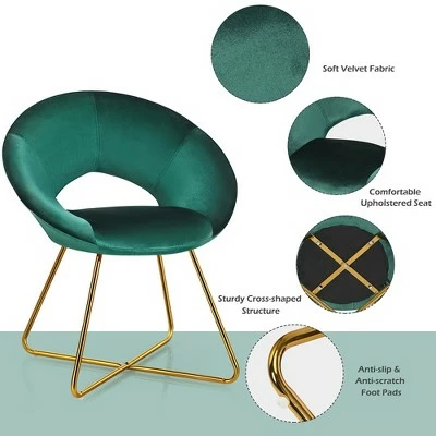 Costway Modern Velvet Accent Chair Upholstered Vanity Chair w/Golden Metal Leg PinkDark GreenGrey 7 Costway Modern Velvet Accent Chair Upholstered Vanity Chair w/Golden Metal Leg PinkDark GreenGrey - Image 6