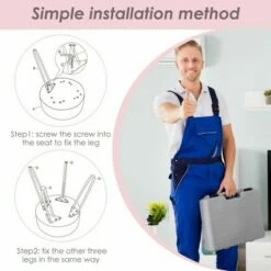 Costway Faux Fur Vanity Chair Makeup Stool Furry Padded Seat Round Ottoman Pink/White -Living Room Chairs store unnamed file 12121