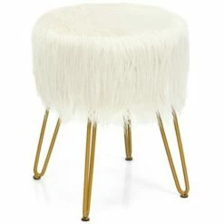 Costway Faux Fur Vanity Chair Makeup Stool Furry Padded Seat Round Ottoman Pink/White -Living Room Chairs store unnamed file 12124