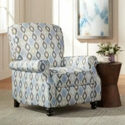 Elm Lane Blue Diamond Recliner Chair Modern Armchair Comfortable Push Manual Reclining Footrest for Bedroom Living Room Reading