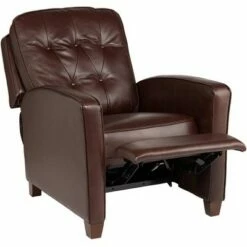 Elm Lane Chocolate Leather Recliner Chair Modern Armchair Comfortable Push Manual Reclining Footrest Tufted Back for Bedroom -Living Room Chairs store unnamed file 12274