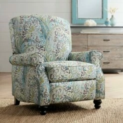 Elm Lane Skye Blue Paisley Patterned Recliner Chair Armchair Comfortable Push Manual Reclining Footrest Bedroom Living Room