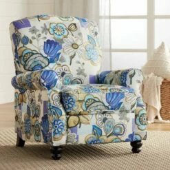 Elm Lane Multi-Color Indigo Floral Recliner Chair Modern Armchair Comfortable Push Manual Reclining Footrest Bedroom Living Room