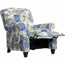 Elm Lane Multi-Color Indigo Floral Recliner Chair Modern Armchair Comfortable Push Manual Reclining Footrest Bedroom Living Room -Living Room Chairs store unnamed file 12340