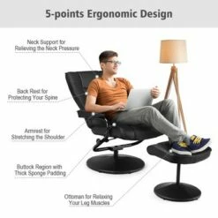 Costway Recliner Chair Swivel PU Leather Lounge Accent Armchair w/ Ottoman Black -Living Room Chairs store unnamed file 12396