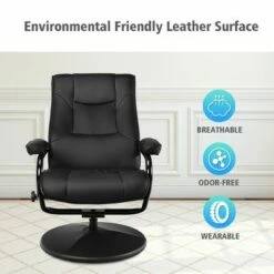 Costway Recliner Chair Swivel PU Leather Lounge Accent Armchair w/ Ottoman Black -Living Room Chairs store unnamed file 12397