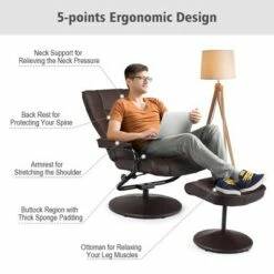 Costway Recliner Chair Swivel PU Leather Lounge Accent Armchair w/ Ottoman Brown -Living Room Chairs store unnamed file 12405