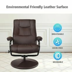 Costway Recliner Chair Swivel PU Leather Lounge Accent Armchair w/ Ottoman Brown -Living Room Chairs store unnamed file 12406