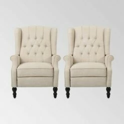 Set of 2 Walter Contemporary Tufted Fabric Recliners - Christopher Knight Home Brown/light Sky/dark Brown -Living Room Chairs store unnamed file 12515