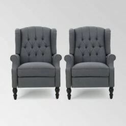 Set of 2 Walter Contemporary Tufted Fabric Recliners - Christopher Knight Home Brown/light Sky/dark Brown -Living Room Chairs store unnamed file 12516