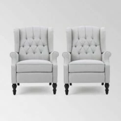 Set of 2 Walter Contemporary Tufted Fabric Recliners - Christopher Knight Home Brown/light Sky/dark Brown -Living Room Chairs store unnamed file 12517