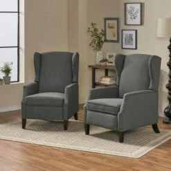 Set of 2 Wescott Contemporary Fabric Recliners - Christopher Knight Home Navy Blue