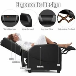 Costway Massage Gaming Recliner Chair Single Living Room Sofa Home Theater Seat PurpleGray -Living Room Chairs store unnamed file 12598