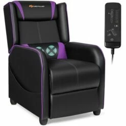 Costway Massage Gaming Recliner Chair Single Living Room Sofa Home Theater Seat PurpleGray -Living Room Chairs store unnamed file 12604