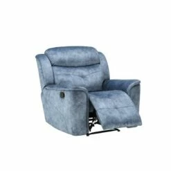 Fabric Upholstered Recliner Chair with USB Charging Docks - Benzara Blue