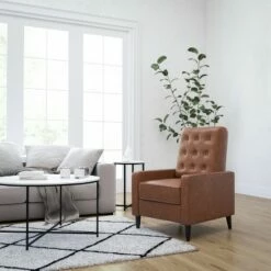 Merrick Lane Darcy Recliner Chair Mid-Century Modern Faux Leather Tufted Upholstery Ergonomic Push Back Living Room Recliner