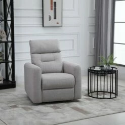 HomCom Manual Recliner Linen Swivel Rocker Chair