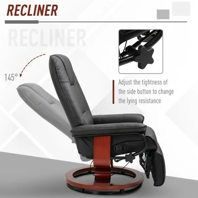 HomCom Faux Leather Adjustable Manual Swivel Base Recliner Chair with Footrest 4 HomCom Faux Leather Adjustable Manual Swivel Base Recliner Chair with Footrest - Image 2