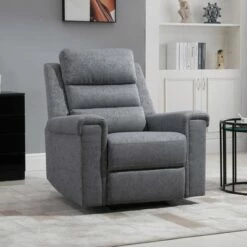 HOMCOM Modern Rocker Recliner Chair Linen Fabric Single Sofa Home Theater Seating with Overstuffed Armrest and Back Grey