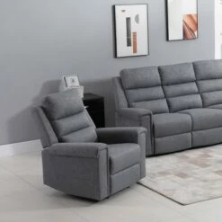 HOMCOM Modern Rocker Recliner Chair Linen Fabric Single Sofa Home Theater Seating with Overstuffed Armrest and Back Grey -Living Room Chairs store unnamed file 12916