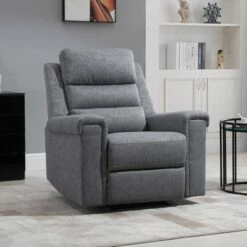 HOMCOM Modern Rocker Recliner Chair Linen Fabric Single Sofa Home Theater Seating with Overstuffed Armrest and Back Grey -Living Room Chairs store unnamed file 12917