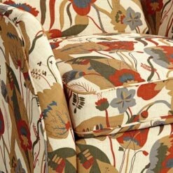 Elm Lane Ivory Floral Recliner Chair Armchair Comfortable Push Manual Reclining Footrest for Bedroom Living Room Reading -Living Room Chairs store unnamed file 12924